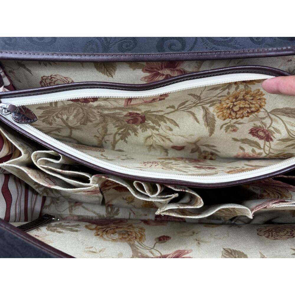 Brighton Rolling Business Laptop Weekend Carry-On Leather & Fabric Travel Bag - Picture 8 of 11